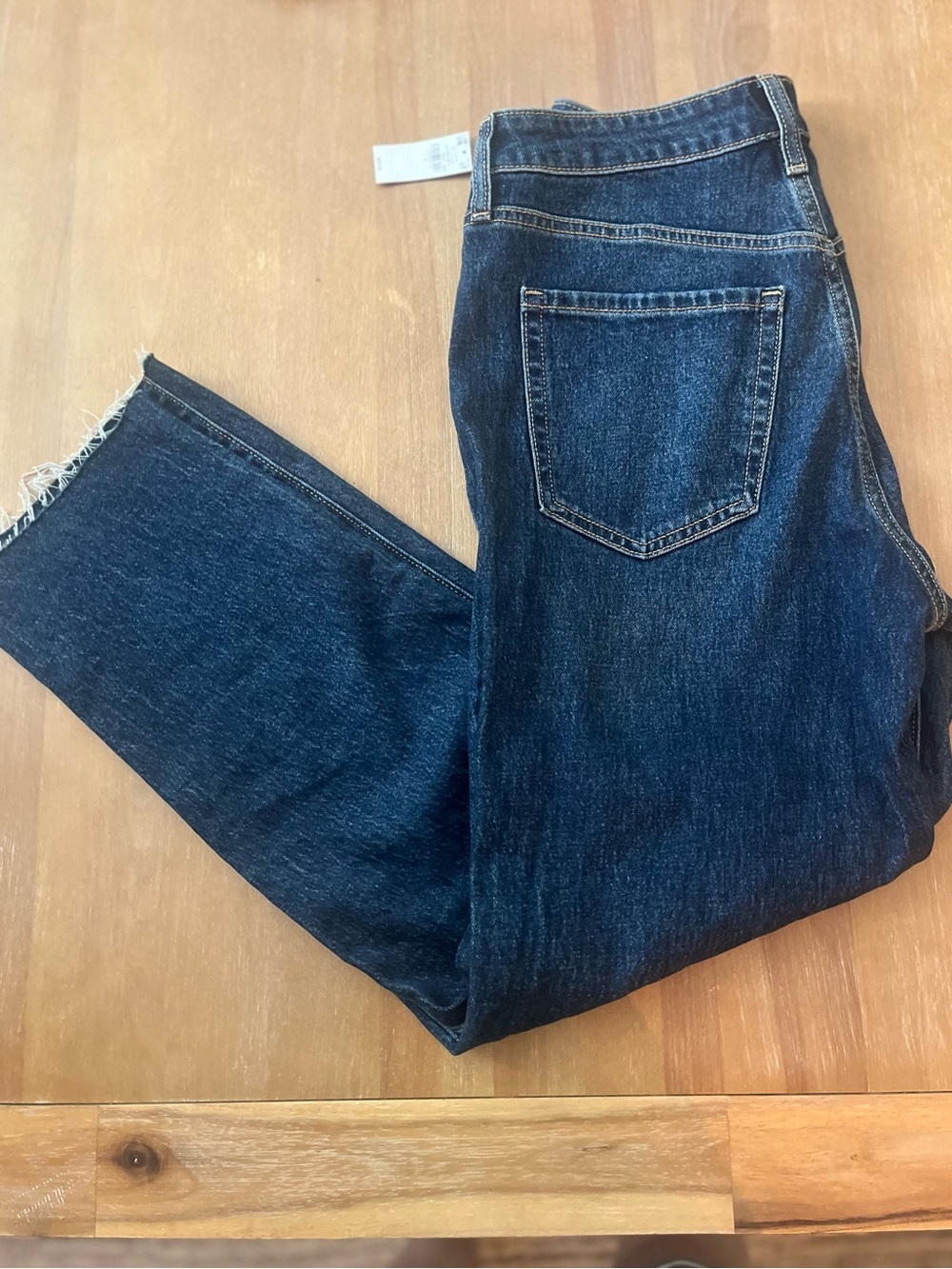 NWT Old Navy OG Straight Ankle Jeans High Rise Button Fly Raw Hem 6 Blue Stretch